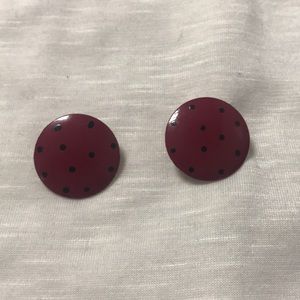 Deep red/purple post earrings w/ black polka dots